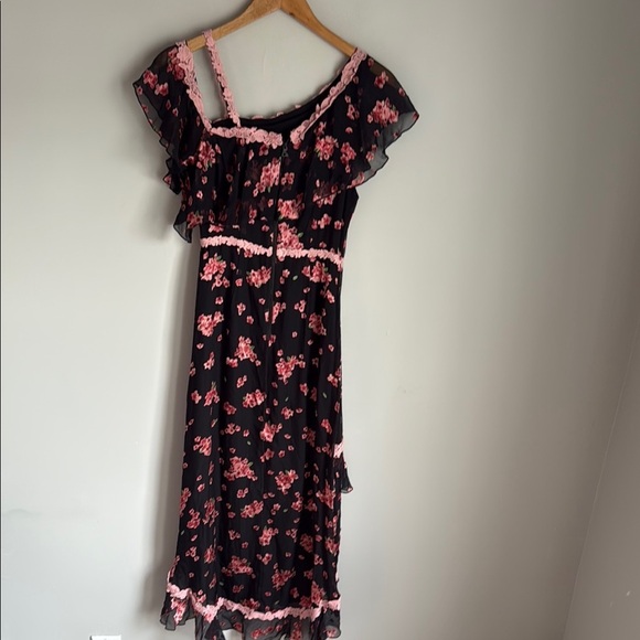 ALICE & OLIVIA Caydon Floral-pattern Silk-chiffon Cluster Flower Pink Dress 4 - Picture 2 of 12